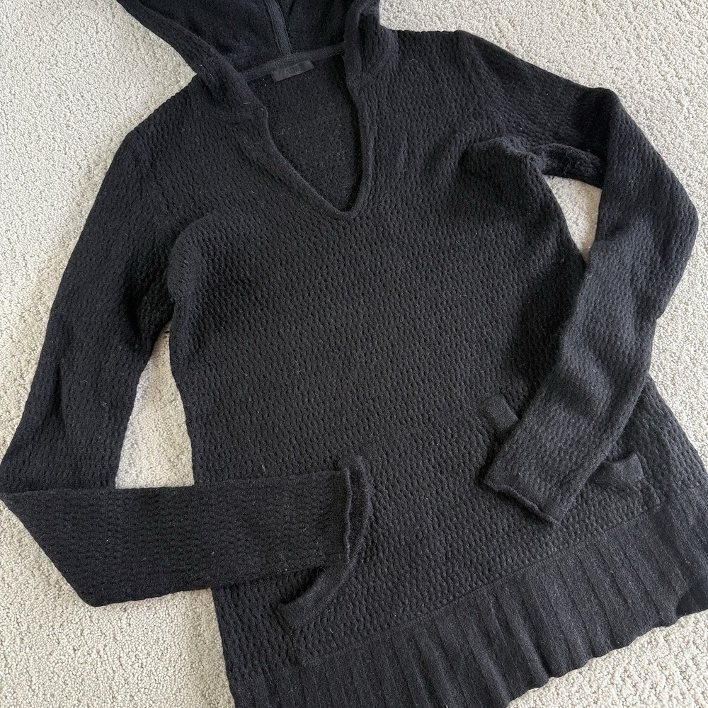 ATM WomenS XS Textured Wool Cashmere Hooded Sweater Black $350